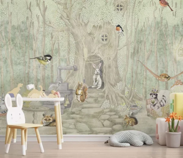 A Whimsical Woodland Animal Kingdom Mural