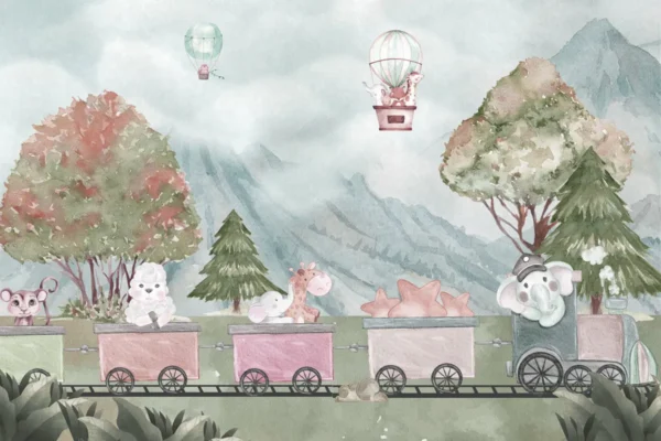 Animal Train Adventure Kids Wallpaper - Image 2