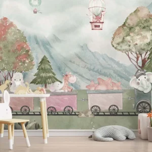 Animal Train Adventure Kids Wallpaper