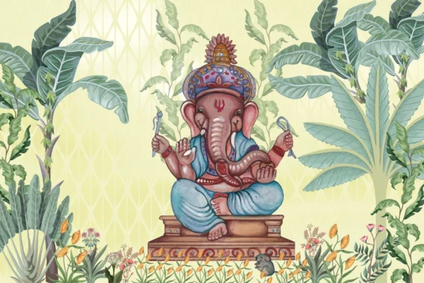 Botanical Ganesha Wall Mural – Nature-Inspired Bliss