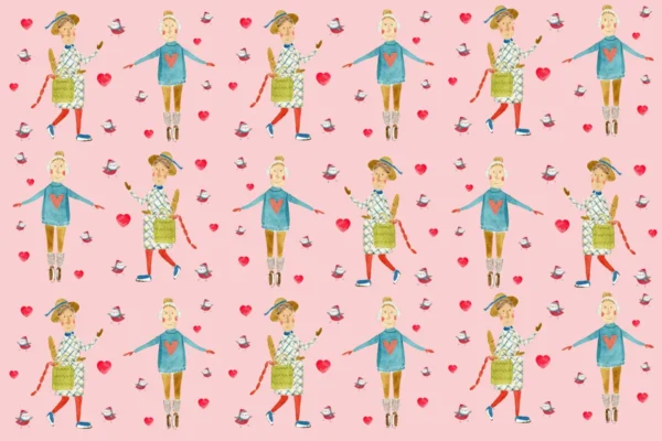 Chic Girls & Hearts Pattern Wall Mural - Image 2