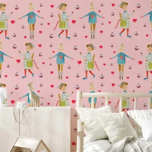 Chic Girls & Hearts Pattern Wall Mural