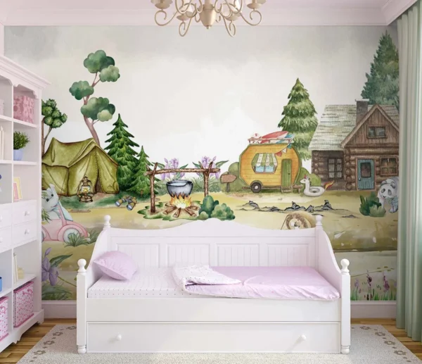 Cozy Forest Camping Animal Wall Poster