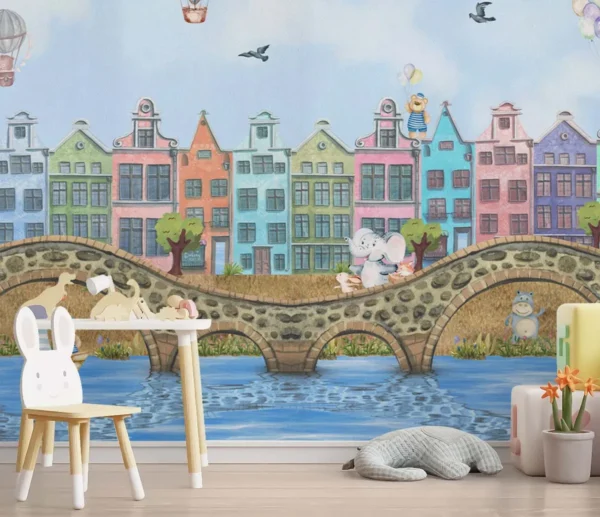 Dreamy Animal City Wall Art for Kids' Room