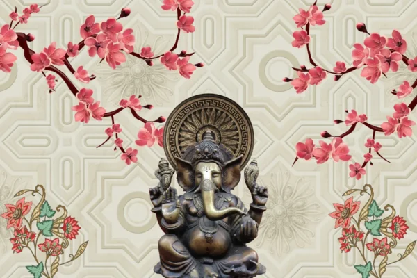 Floral Ganesha Wall Mural for Divine Spaces