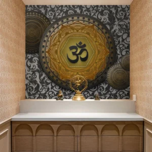 Golden Om Mandala Wall Art on Metallic Plate
