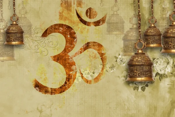 Golden Om & Temple Bell Spiritual Wall Art