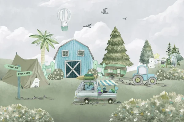 Pastel Forest Camping Wall Mural for Kids Room - Image 2