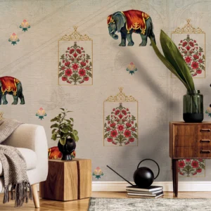 Royal Elephant Wall Art with Floral Frames