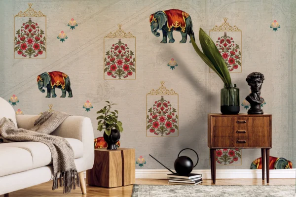 Royal Elephant Wall Art with Floral Frames