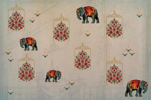 Royal Elephant Wall Art with Floral Frames