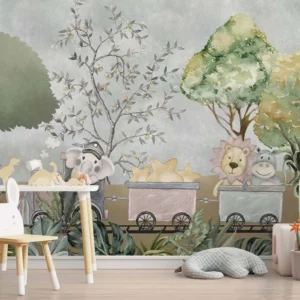 Safari Animal Train Wall Art for Kids Room