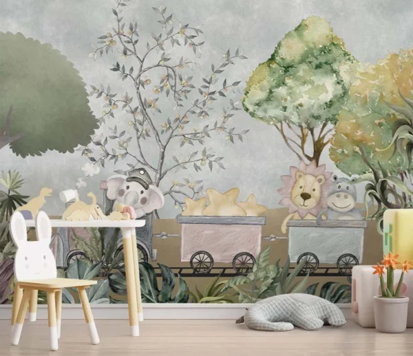 Safari Animal Train Wall Art for Kids Room