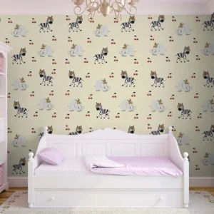 Safari Parade – Zebra & Elephant Kids Wallpaper