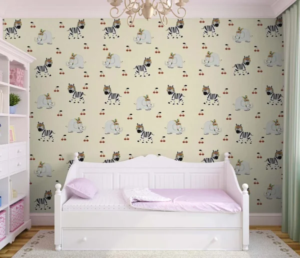 Safari Parade – Zebra & Elephant Kids Wallpaper