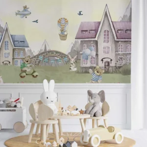 Teddy Bear Village Wall Mural for Kids Rooms