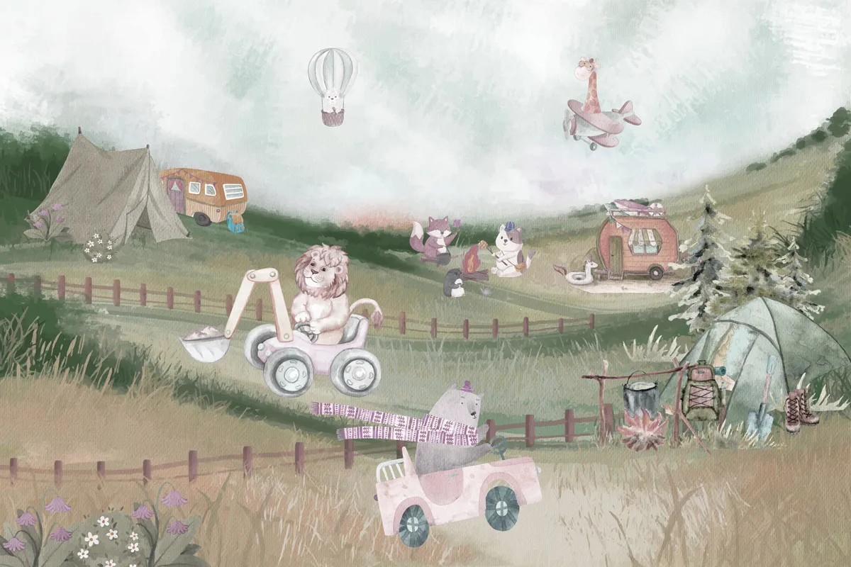 Whimsical Animal Camp Adventure Wall Art
