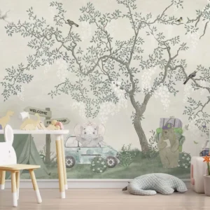 Whimsical Camping Forest Wallpaper for Kids
