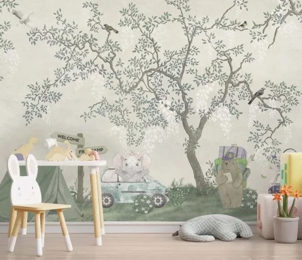 Whimsical Camping Forest Wallpaper for Kids