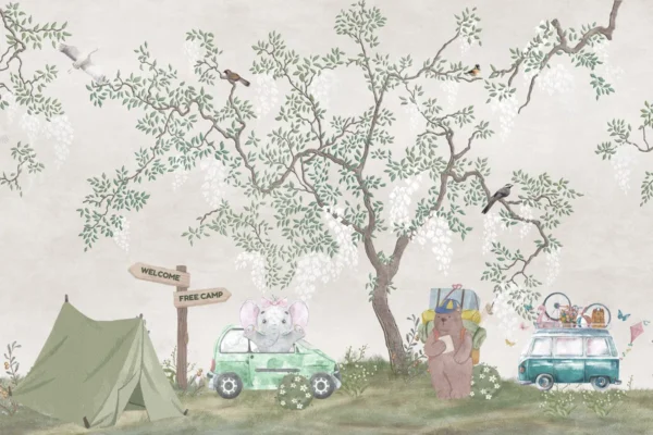 Whimsical Camping Forest Wallpaper for Kids