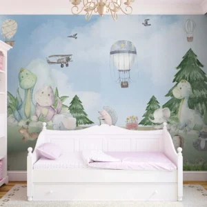 Whimsical Dino & Animal Kids Wall Mural