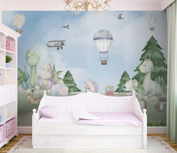 Whimsical Dino & Animal Kids Wall Mural