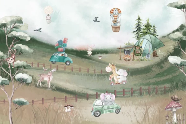 Whimsical Forest Animal Adventure Wallpaper - Image 2