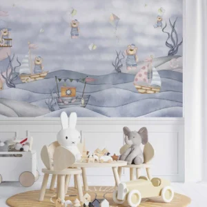 Whimsical Sailing Bears Wall Mural