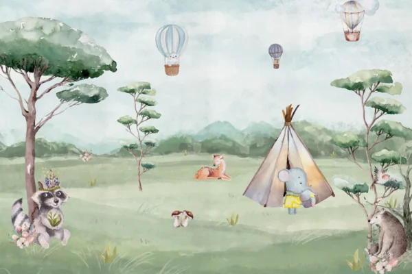 Whimsical Woodland Animal Camp Wall Mural - Image 2