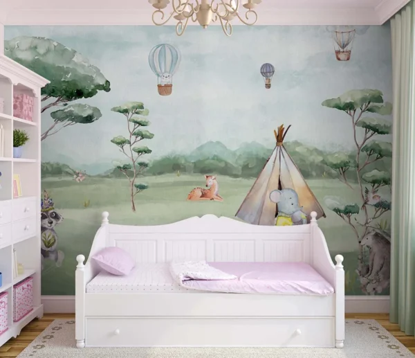 Whimsical Woodland Animal Camp Wall Mural