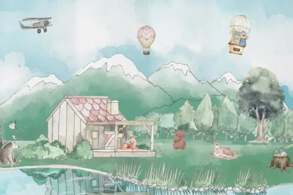 Woodland Animal Cabin Wall Mural for Kids Room | Lord of Walls - Image 2