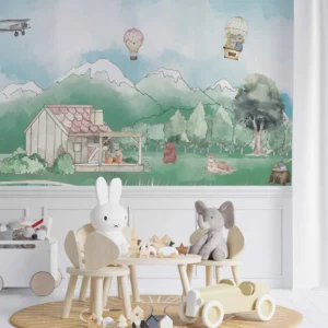 Woodland Animal Cabin Wall Mural for Kids Room | Lord of Walls