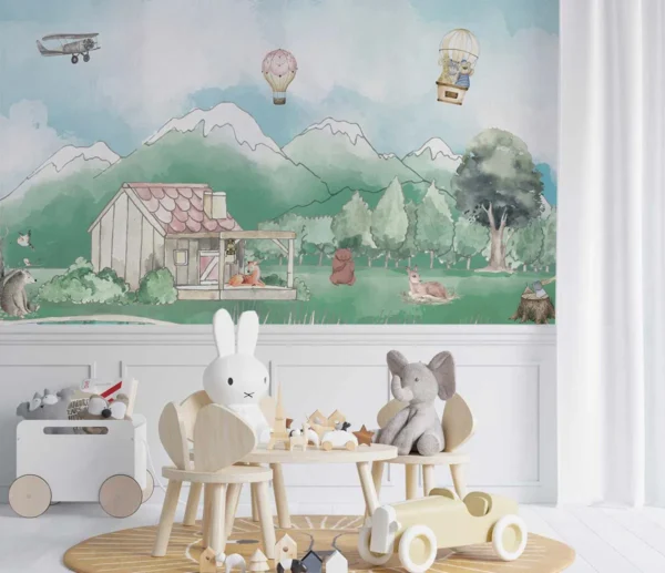 Woodland Animal Cabin Wall Mural for Kids Room | Lord of Walls
