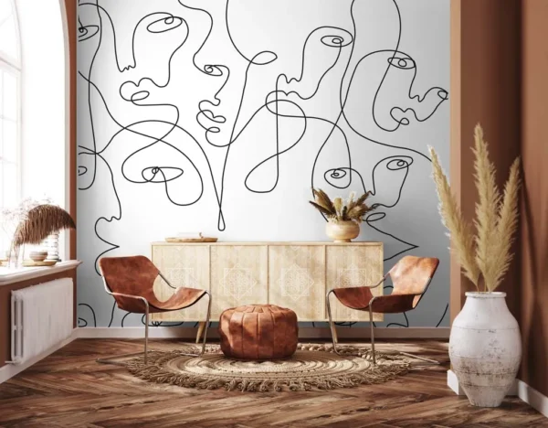 Minimal Abstract Faces Line Art