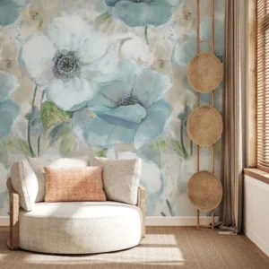 Ethereal Blue Floral Wall Mural