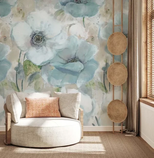 Ethereal Blue Floral Wall Mural