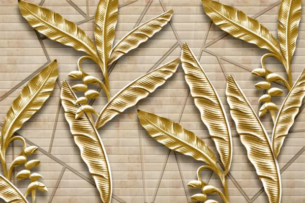 Golden Banana Leaf 3D Mural Tropical Decor
