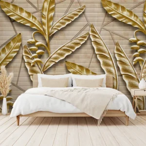 Golden Banana Leaf 3D Mural Tropical Decor