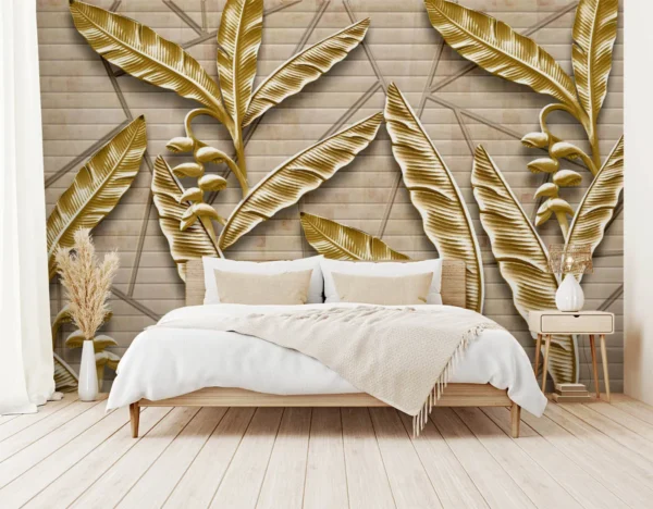 Golden Banana Leaf 3D Mural Tropical Decor