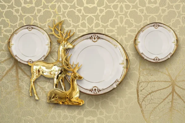 Golden Deer & Plates 3D Mural Luxury Decor