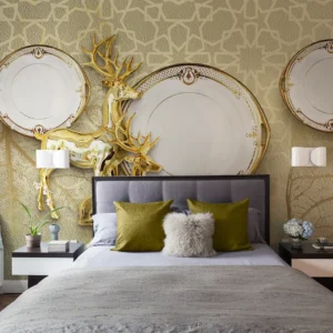 Golden Deer & Plates 3D Mural Luxury Decor