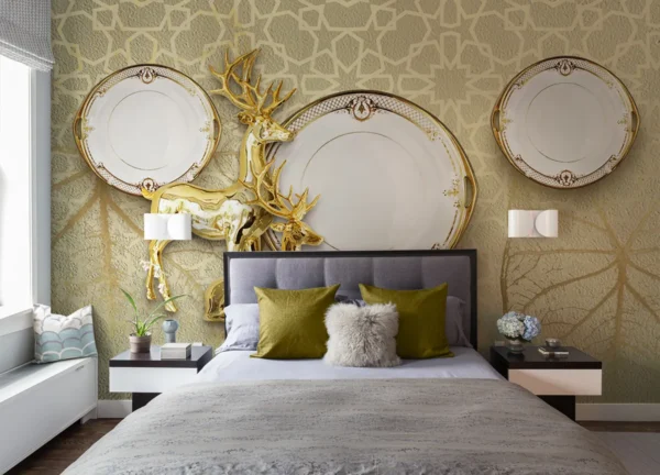 Golden Deer & Plates 3D Mural Luxury Decor