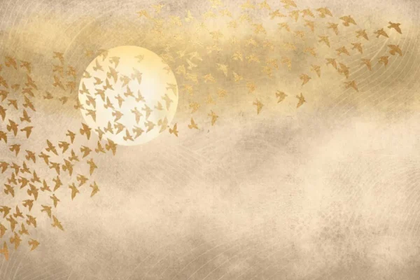 Golden Flight Mural – Elegant Bird Wall Art