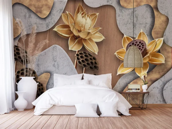 Golden Lotus 3D Mural