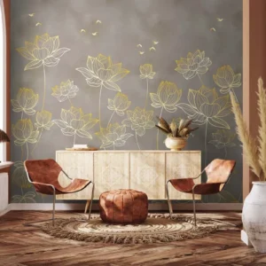 Golden Lotus Floral Wall Mural