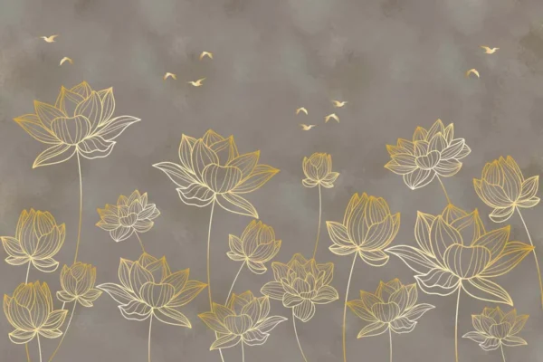 Golden Lotus Floral Wall Mural