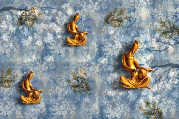 Golden Musicians 3D Mural Indian Art Decor