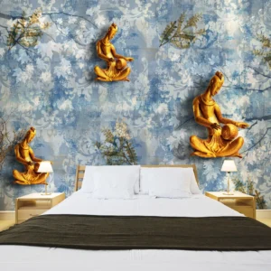 Golden Musicians 3D Mural Indian Art Decor