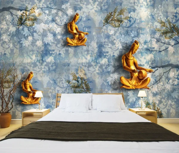 Golden Musicians 3D Mural Indian Art Decor