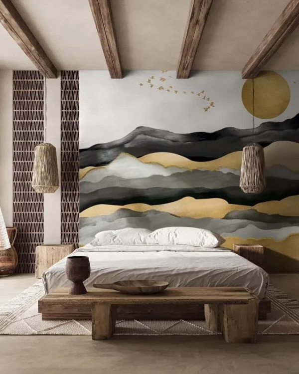 Golden Serenity Landscape Wall Mural